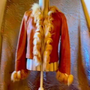 COPY - Leather brown jacket with fur trim